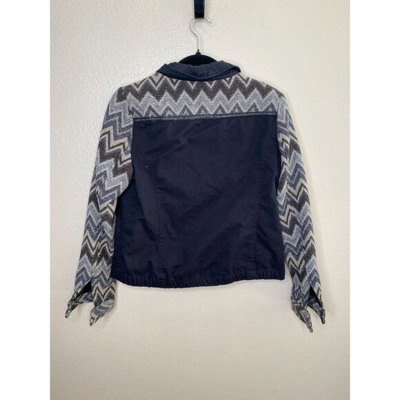 Forever 21 Contemporary Chevron & Black Jacket Medium Cotton Blend Zip Front - Picture 3 of 6